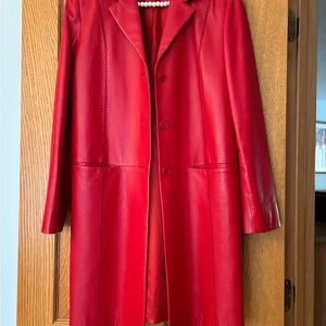 Ellen Tracy Scarlet Leather Coat
